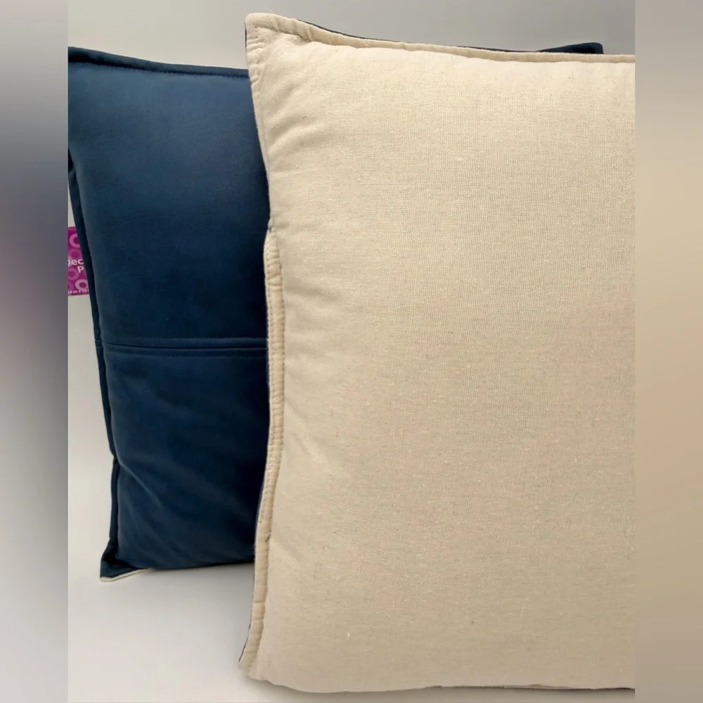 Set of 2 Blue Faux Leather Throw Pillow 16” X 16”